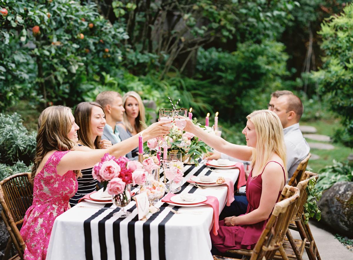 Backyard pink black gold dinner party seattle 0013